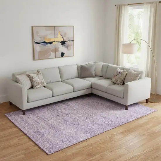 Lavender And Ivory Abstract Washable Area Rug With UV Protection Photo 2