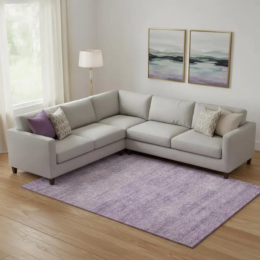 Lavender And Ivory Abstract Washable Area Rug With UV Protection Photo 2