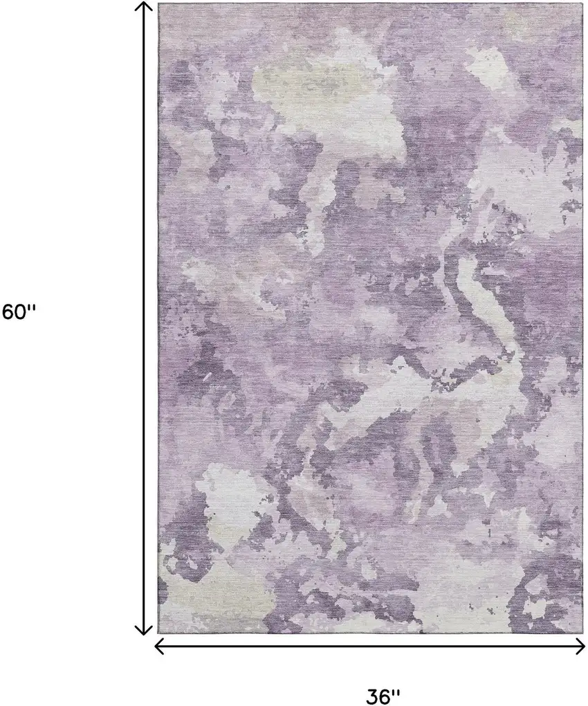 Lavender And Ivory Abstract Washable Area Rug With UV Protection Photo 3