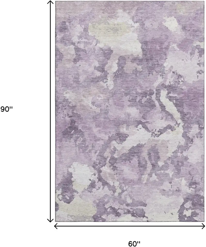 Lavender And Ivory Abstract Washable Area Rug With UV Protection Photo 6