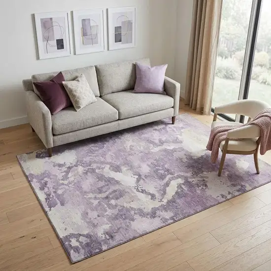 Lavender And Ivory Abstract Washable Area Rug With UV Protection Photo 1