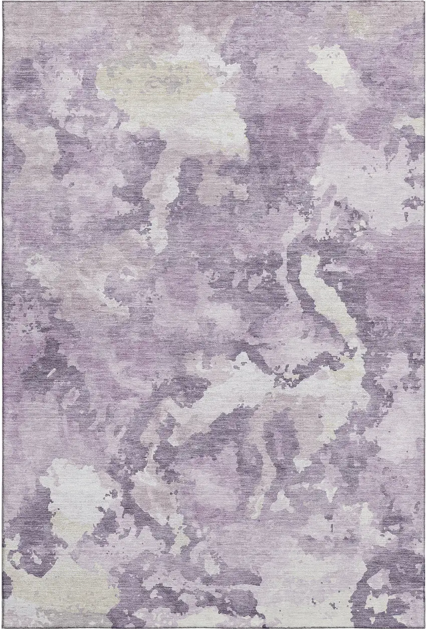 Lavender And Ivory Abstract Washable Area Rug With UV Protection Photo 1