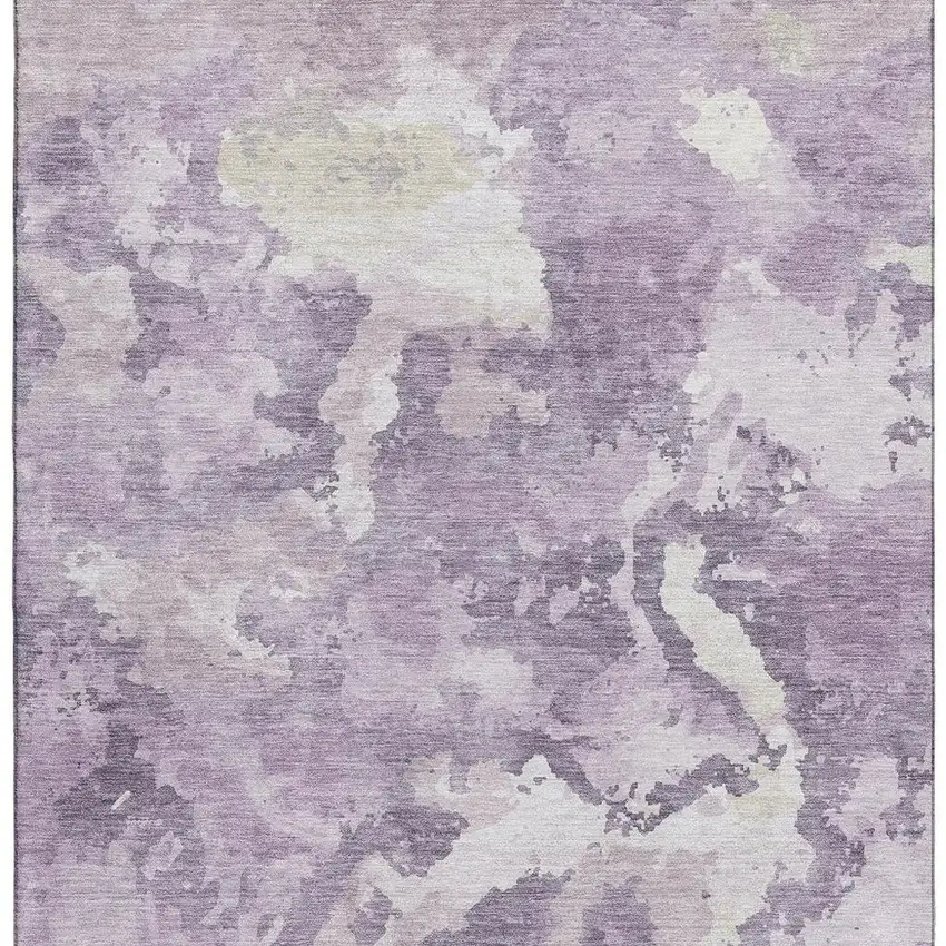 Lavender And Ivory Abstract Washable Area Rug With UV Protection Photo 2