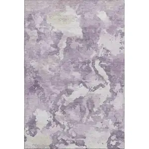 Photo of Lavender And Ivory Abstract Washable Area Rug With UV Protection