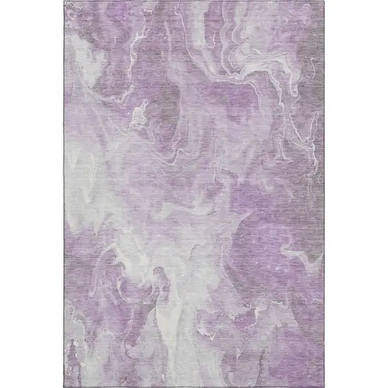 Lavender And Ivory Abstract Washable Area Rug With UV Protection Photo 1