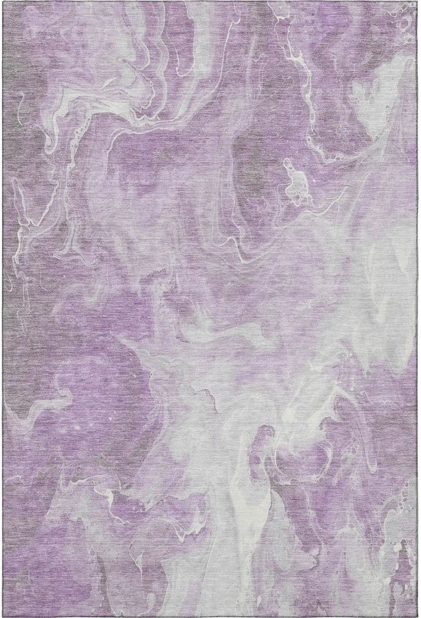 Lavender And Ivory Abstract Washable Area Rug With UV Protection Photo 4