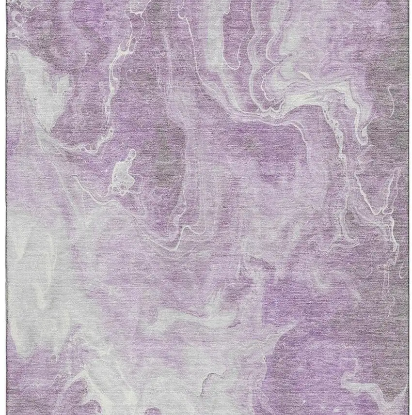 Lavender And Ivory Abstract Washable Area Rug With UV Protection Photo 3
