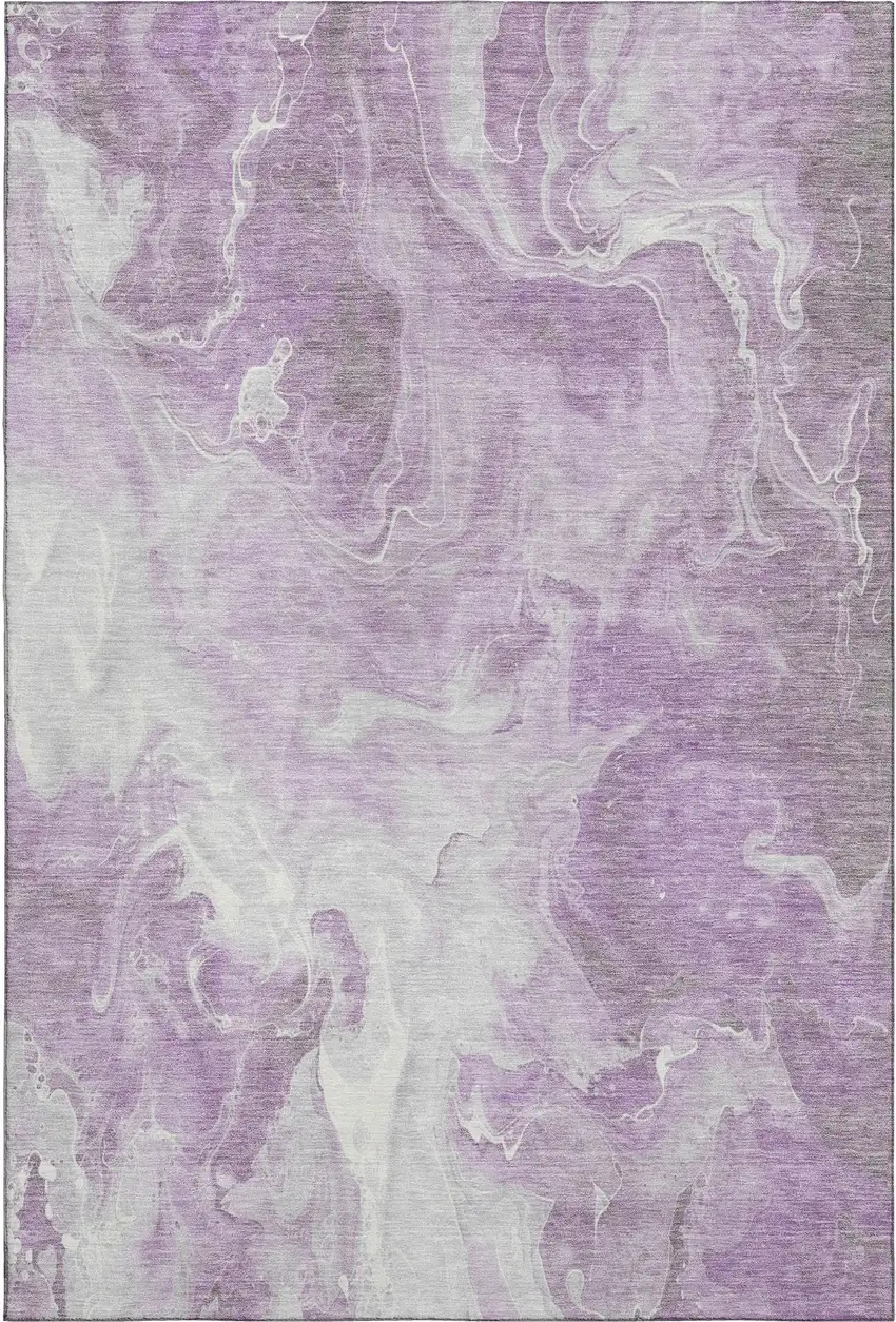 Lavender And Ivory Abstract Washable Area Rug With UV Protection Photo 1