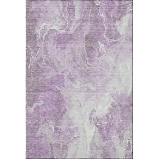 Lavender And Ivory Abstract Washable Area Rug With UV Protection Photo 2