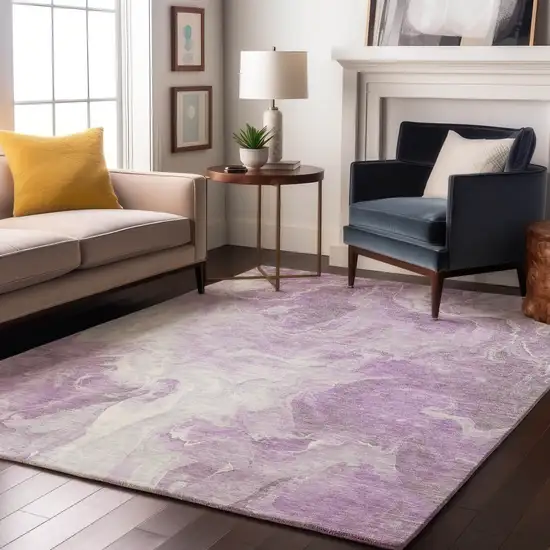 Lavender And Ivory Abstract Washable Area Rug With UV Protection Photo 4