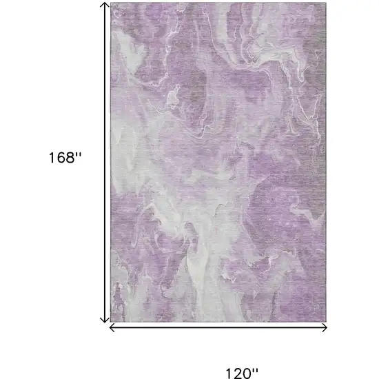 Lavender And Ivory Abstract Washable Area Rug With UV Protection Photo 9
