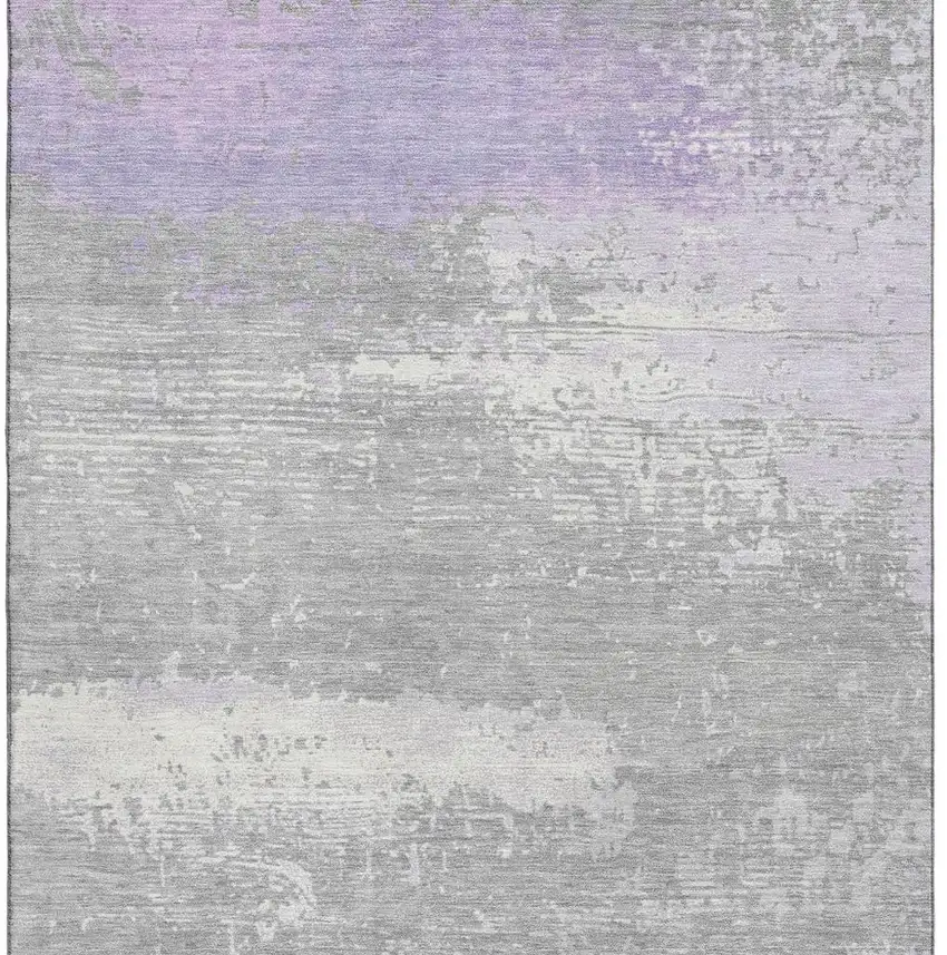 Lavender And Ivory Abstract Washable Area Rug With UV Protection Photo 3