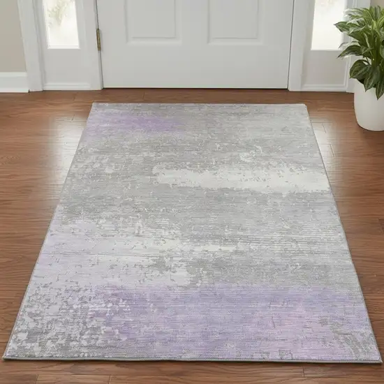 Lavender And Ivory Abstract Washable Area Rug With UV Protection Photo 2