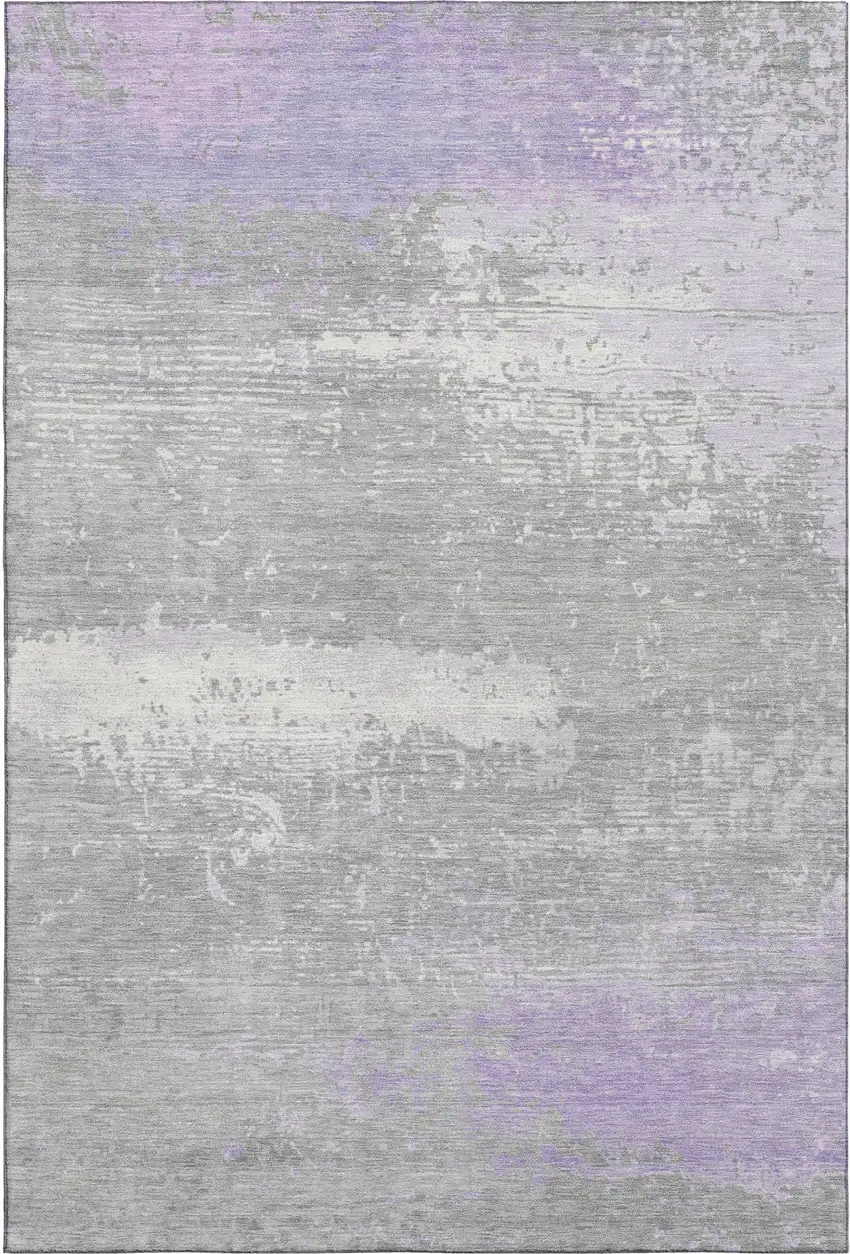Lavender And Ivory Abstract Washable Area Rug With UV Protection Photo 1