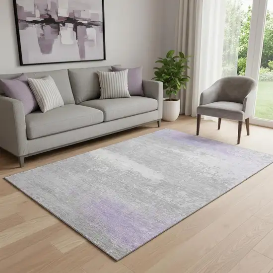 Lavender And Ivory Abstract Washable Area Rug With UV Protection Photo 2