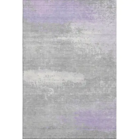Lavender And Ivory Abstract Washable Area Rug With UV Protection Photo 1