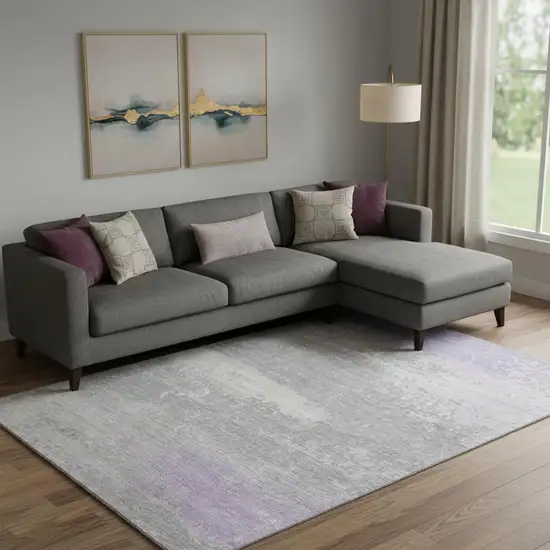 Lavender And Ivory Abstract Washable Area Rug With UV Protection Photo 2
