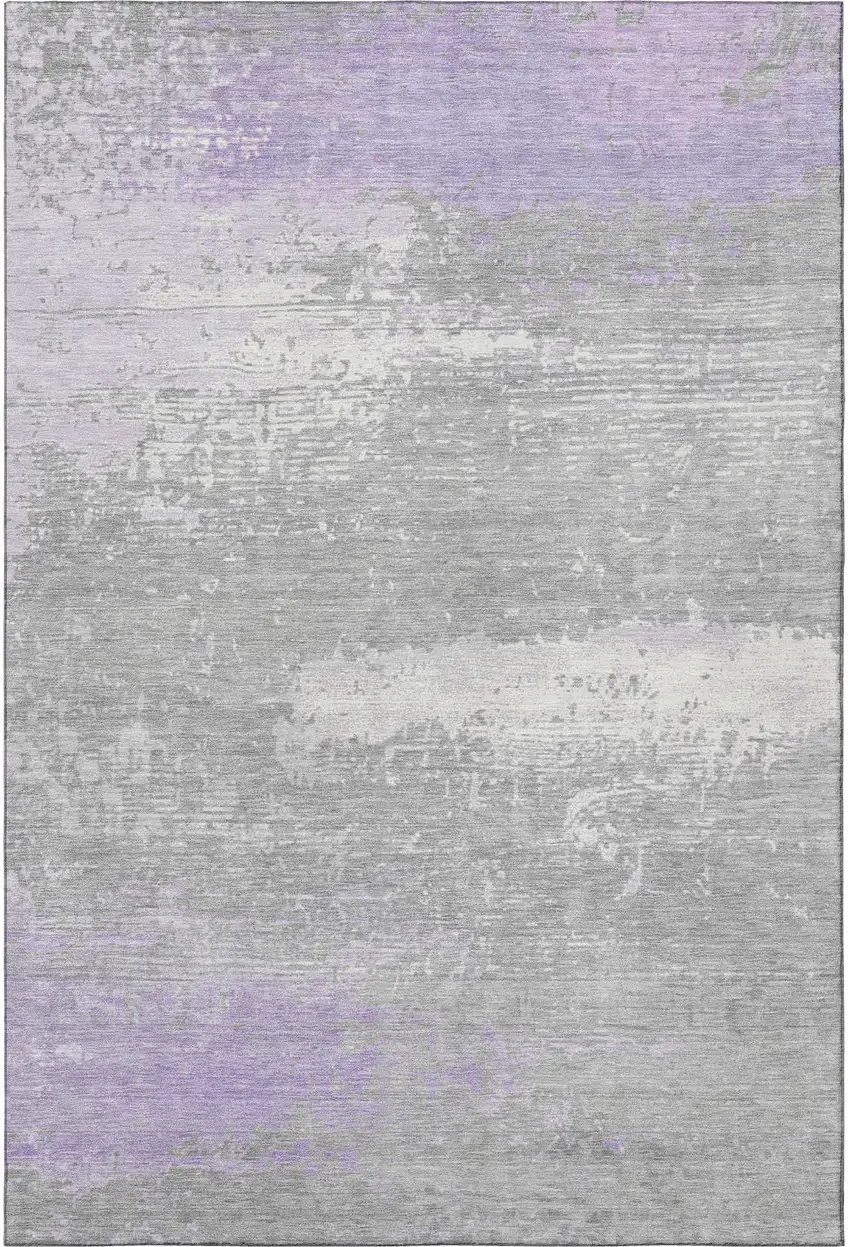 Lavender And Ivory Abstract Washable Area Rug With UV Protection Photo 3