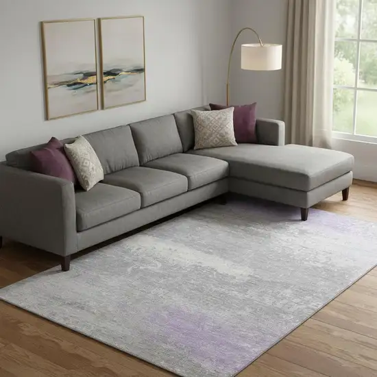 Lavender And Ivory Abstract Washable Area Rug With UV Protection Photo 2