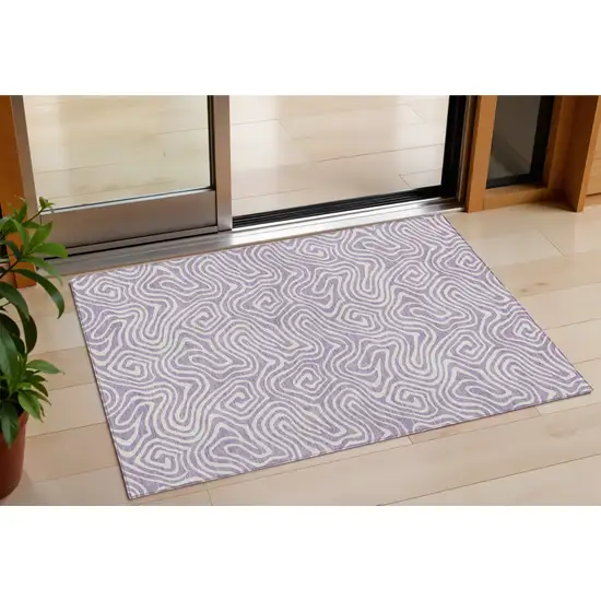 Lavender And Ivory Abstract Washable Indoor Outdoor Area Rug Photo 1