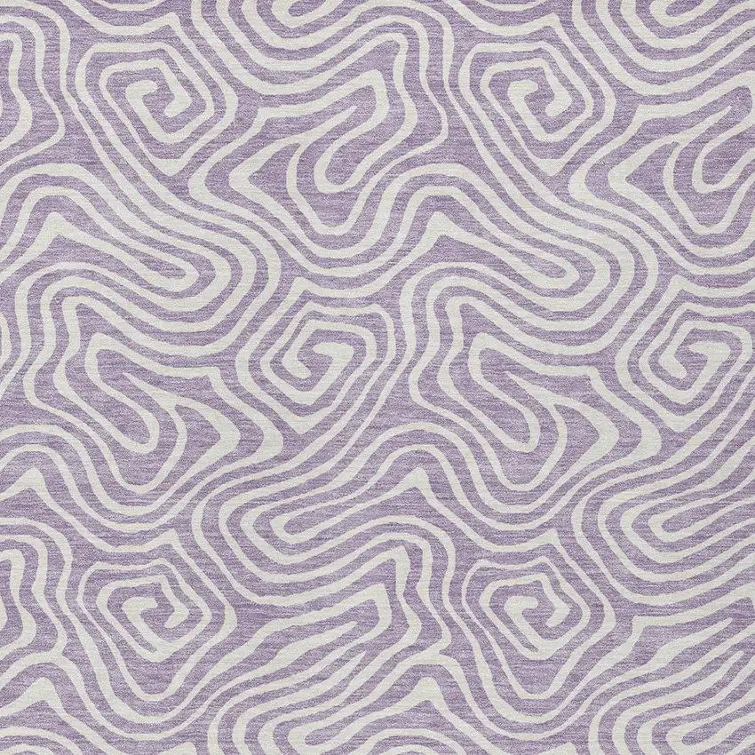 Lavender And Ivory Abstract Washable Indoor Outdoor Area Rug Photo 6