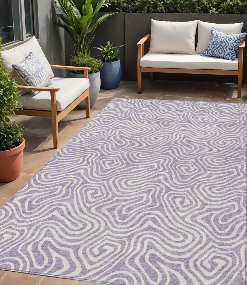 Lavender And Ivory Abstract Washable Indoor Outdoor Area Rug Photo 1