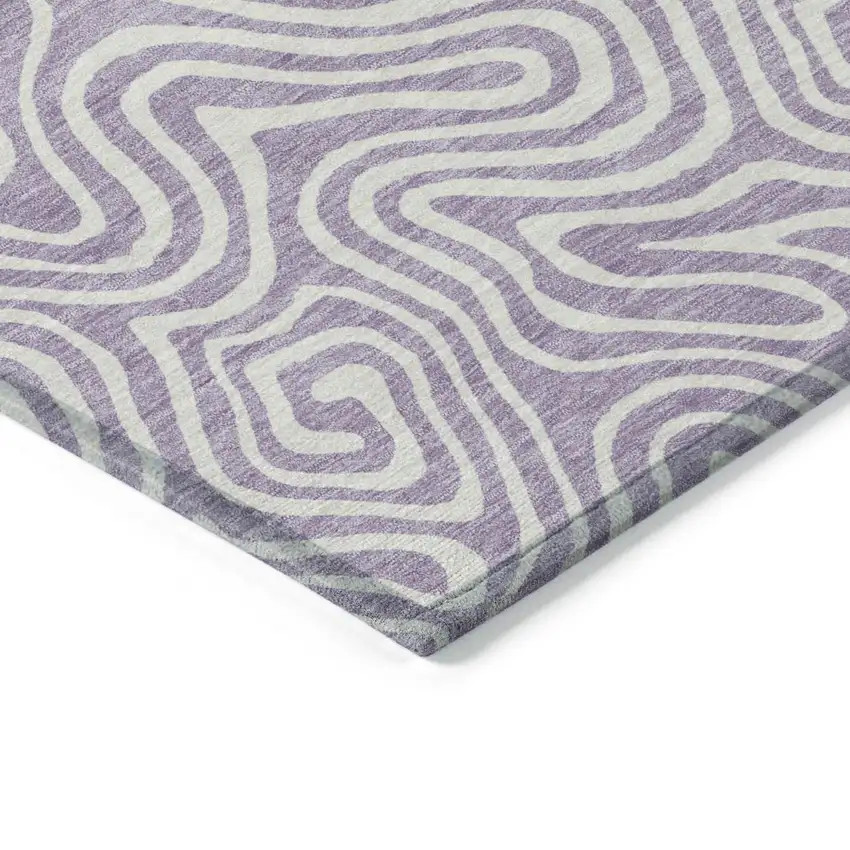 Lavender And Ivory Abstract Washable Indoor Outdoor Area Rug Photo 5