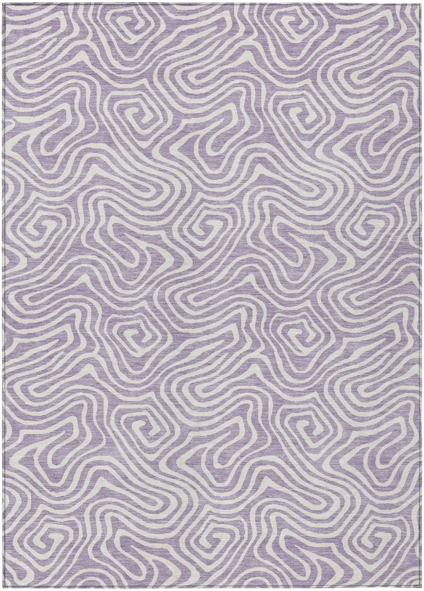Lavender And Ivory Abstract Washable Indoor Outdoor Area Rug Photo 2