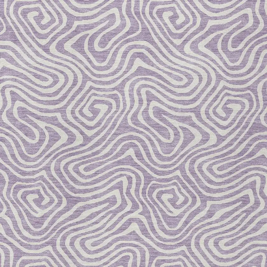 Lavender And Ivory Abstract Washable Indoor Outdoor Area Rug Photo 6