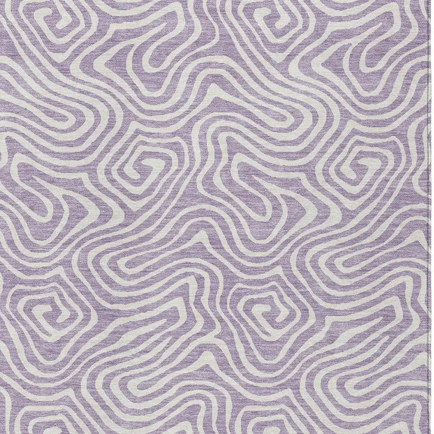 Lavender And Ivory Abstract Washable Indoor Outdoor Area Rug Photo 6