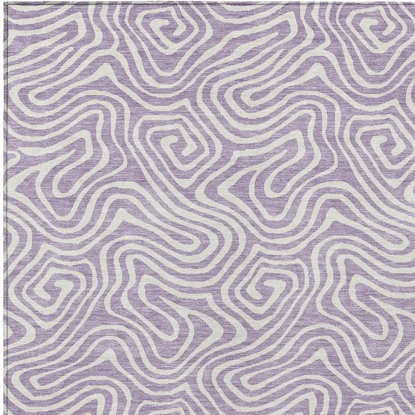 Lavender And Ivory Abstract Washable Indoor Outdoor Area Rug Photo 6
