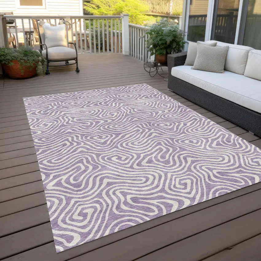 Lavender And Ivory Abstract Washable Indoor Outdoor Area Rug Photo 8