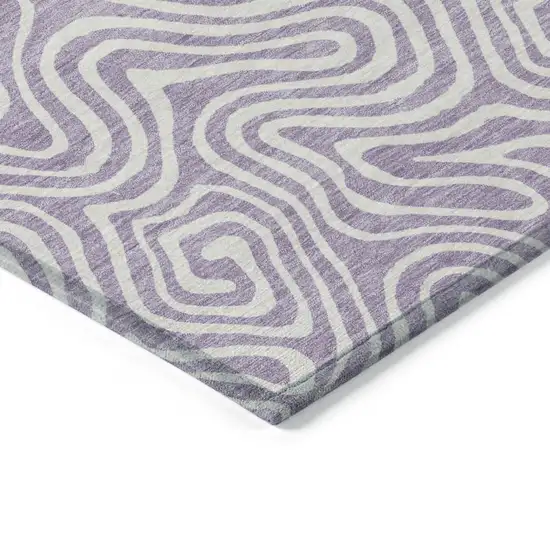 Lavender And Ivory Abstract Washable Indoor Outdoor Area Rug Photo 5