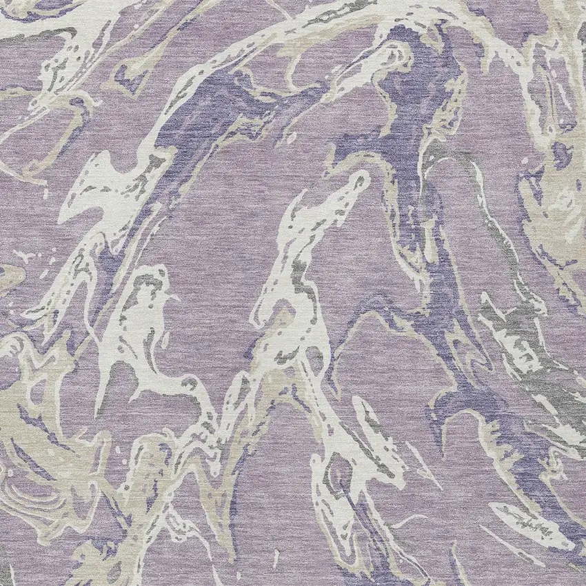 Lavender And Ivory Abstract Washable Indoor Outdoor Area Rug Photo 6