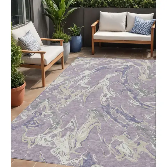 Lavender And Ivory Abstract Washable Indoor Outdoor Area Rug Photo 1
