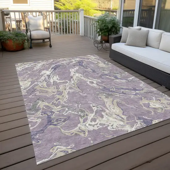 Lavender And Ivory Abstract Washable Indoor Outdoor Area Rug Photo 7