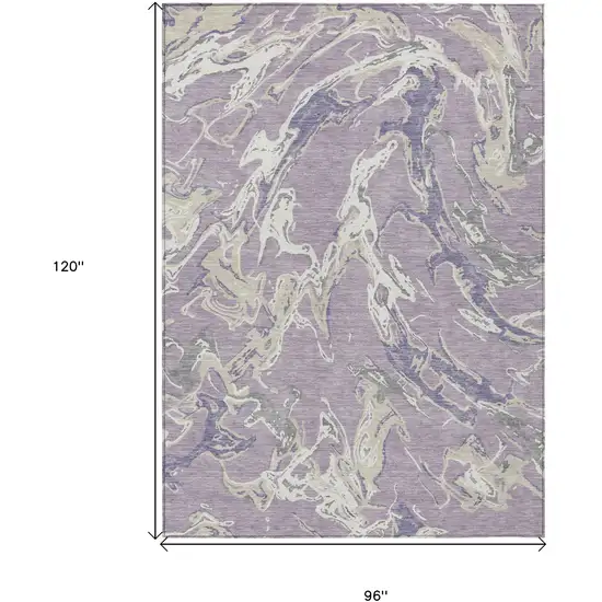 Lavender And Ivory Abstract Washable Indoor Outdoor Area Rug Photo 3