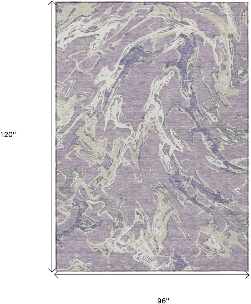 Lavender And Ivory Abstract Washable Indoor Outdoor Area Rug Photo 3