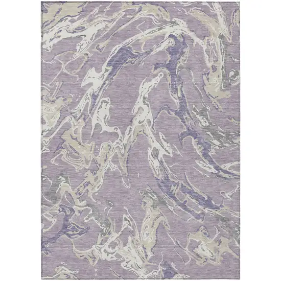 Lavender And Ivory Abstract Washable Indoor Outdoor Area Rug Photo 2