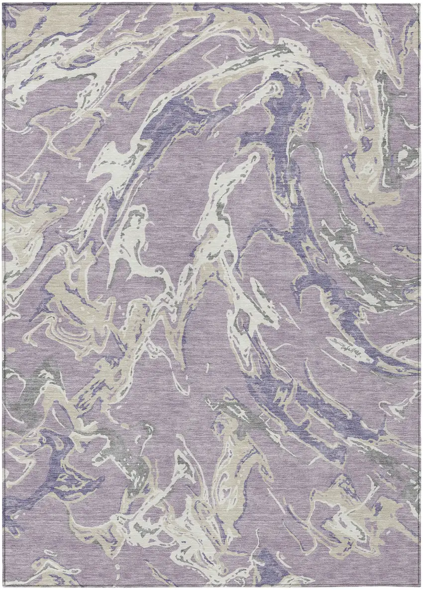 Lavender And Ivory Abstract Washable Indoor Outdoor Area Rug Photo 2