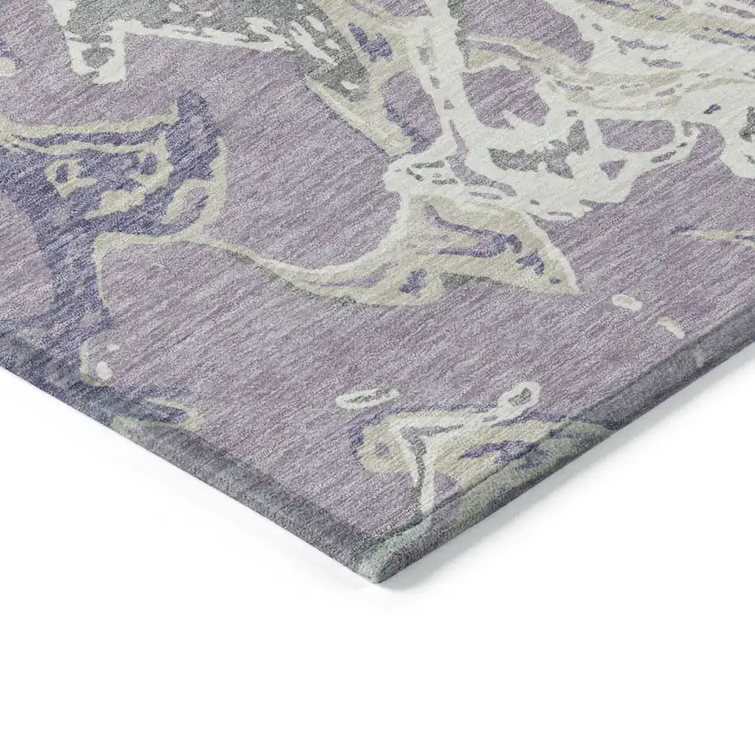 Lavender And Ivory Abstract Washable Indoor Outdoor Area Rug Photo 5