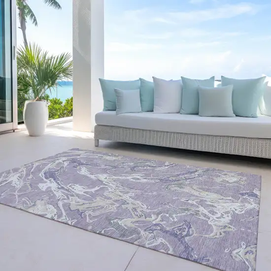 Lavender And Ivory Abstract Washable Indoor Outdoor Area Rug Photo 9