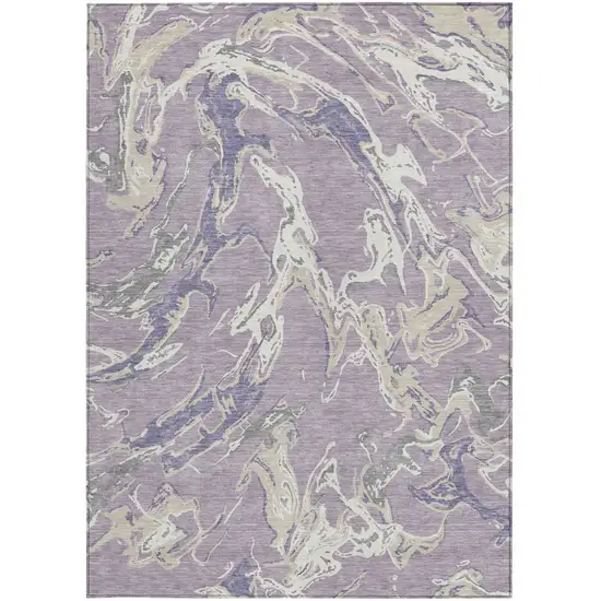 Lavender And Ivory Abstract Washable Indoor Outdoor Area Rug Photo 6