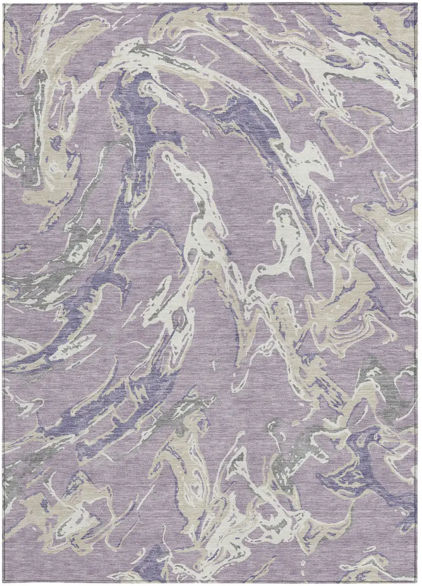 Lavender And Ivory Abstract Washable Indoor Outdoor Area Rug Photo 6