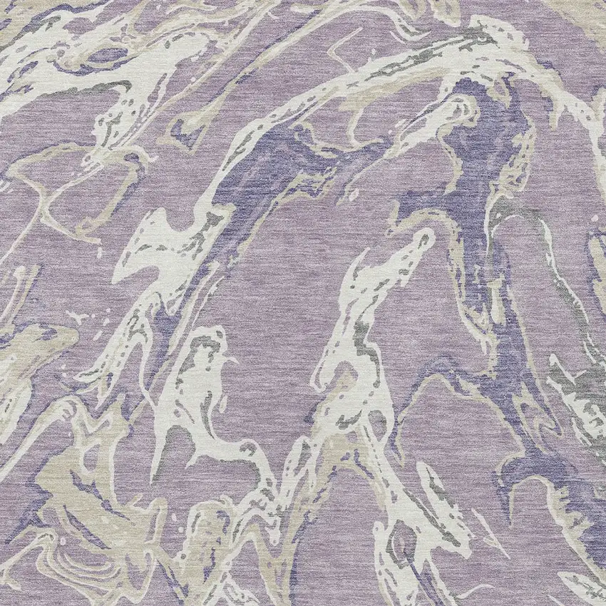 Lavender And Ivory Abstract Washable Indoor Outdoor Area Rug Photo 6