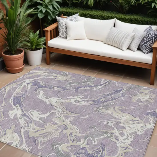 Lavender And Ivory Abstract Washable Indoor Outdoor Area Rug Photo 1