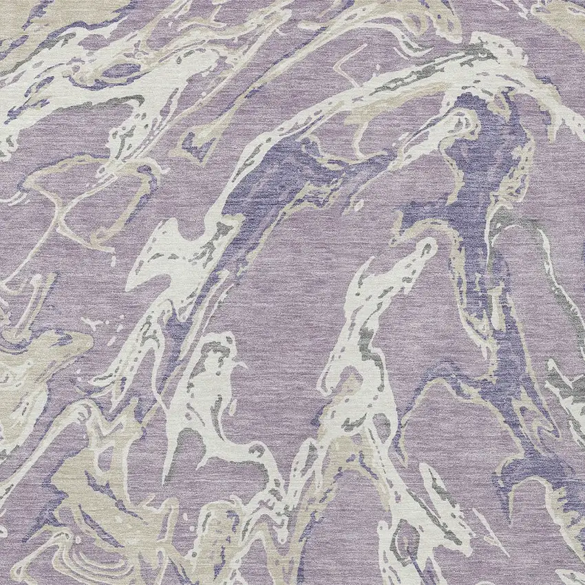 Lavender And Ivory Abstract Washable Indoor Outdoor Area Rug Photo 6