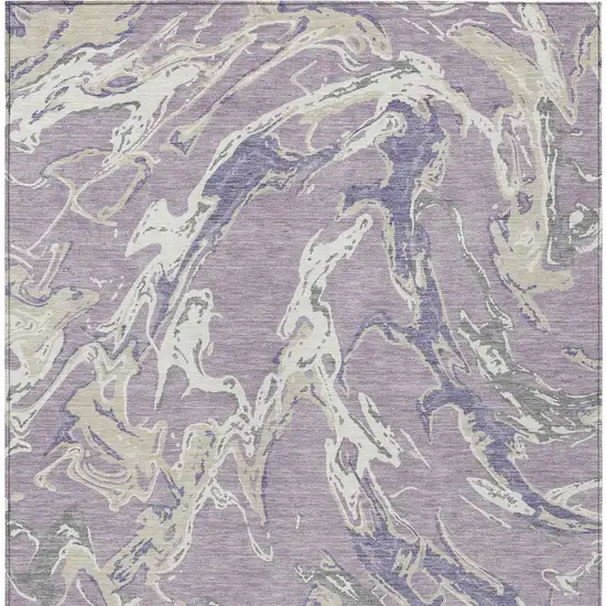 Lavender And Ivory Abstract Washable Indoor Outdoor Area Rug Photo 7