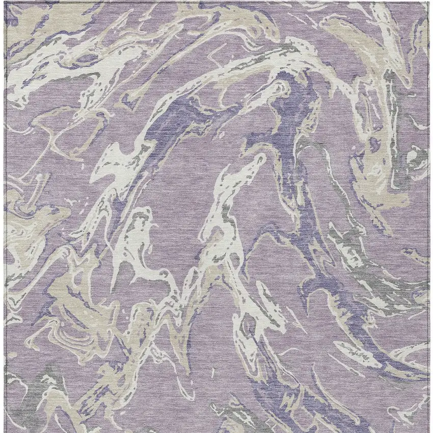 Lavender And Ivory Abstract Washable Indoor Outdoor Area Rug Photo 7