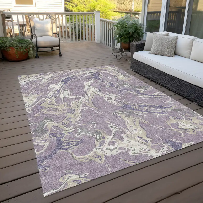 Lavender And Ivory Abstract Washable Indoor Outdoor Area Rug Photo 8